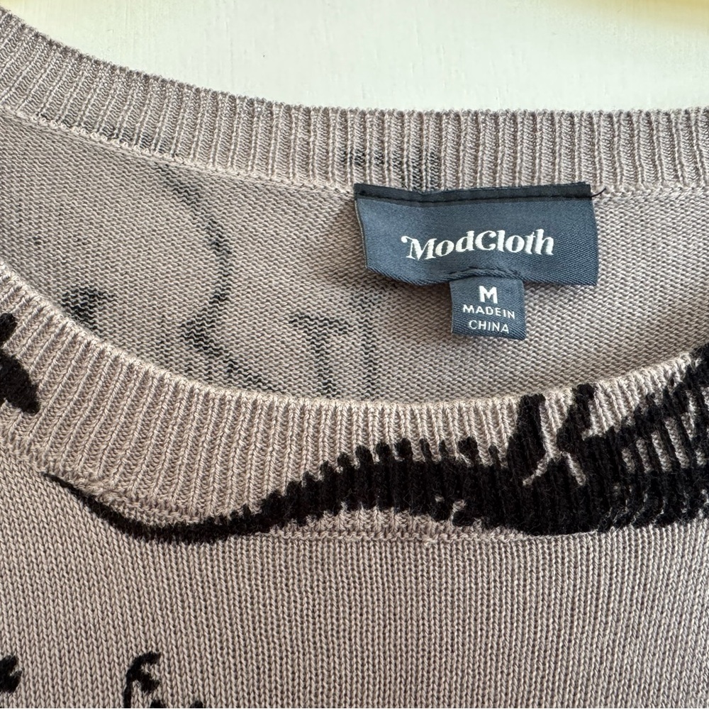 Modcloth Gray and Black Dinosaur Print Dress - Picture 2 of 5